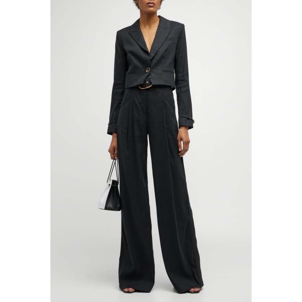 Veronica Beard Black Cropped Linen Blend Single Breast Jacket NWT Buckle Cuff - Picture 4 of 15